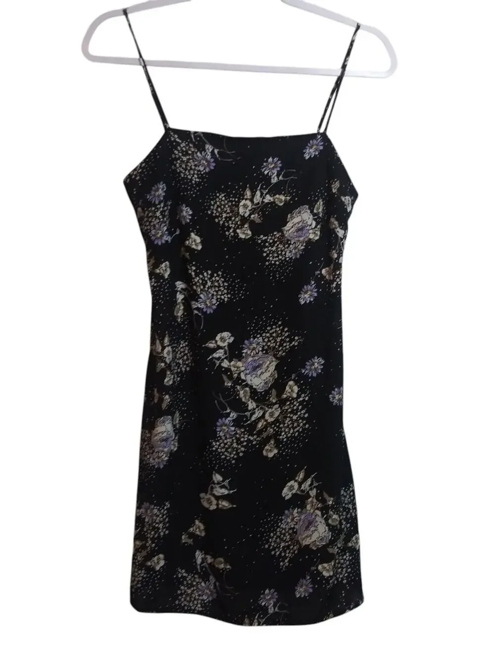 Francesca’s Mi Ami Black Dark Floral Mini Dress with Lilac Accents Size XS